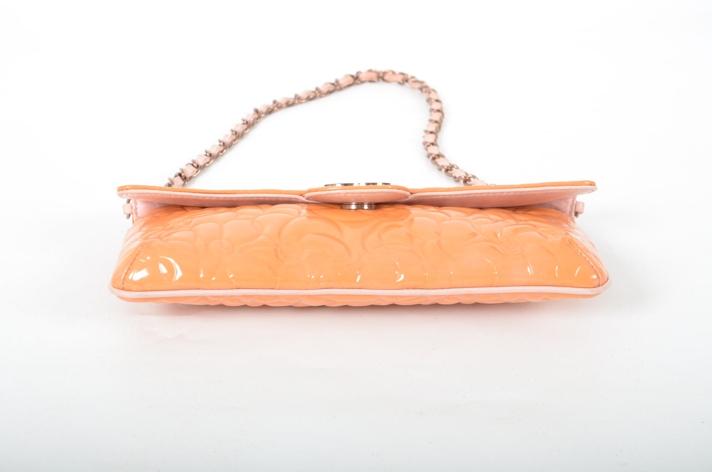 Chanel Chain Shoulder Camellia Coco Enamel Bag Hand Bag Orange Flower Patent Leather Flap Bag