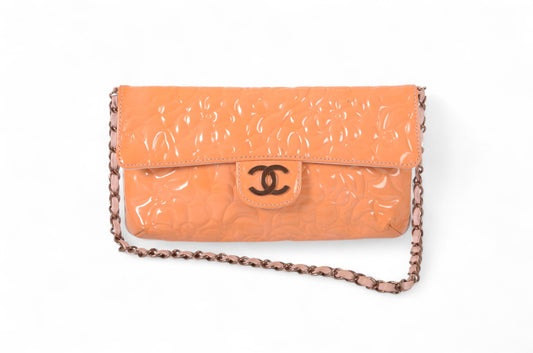 Chanel Chain Shoulder Camellia Coco Enamel Bag Hand Bag Orange Flower Patent Leather Flap Bag