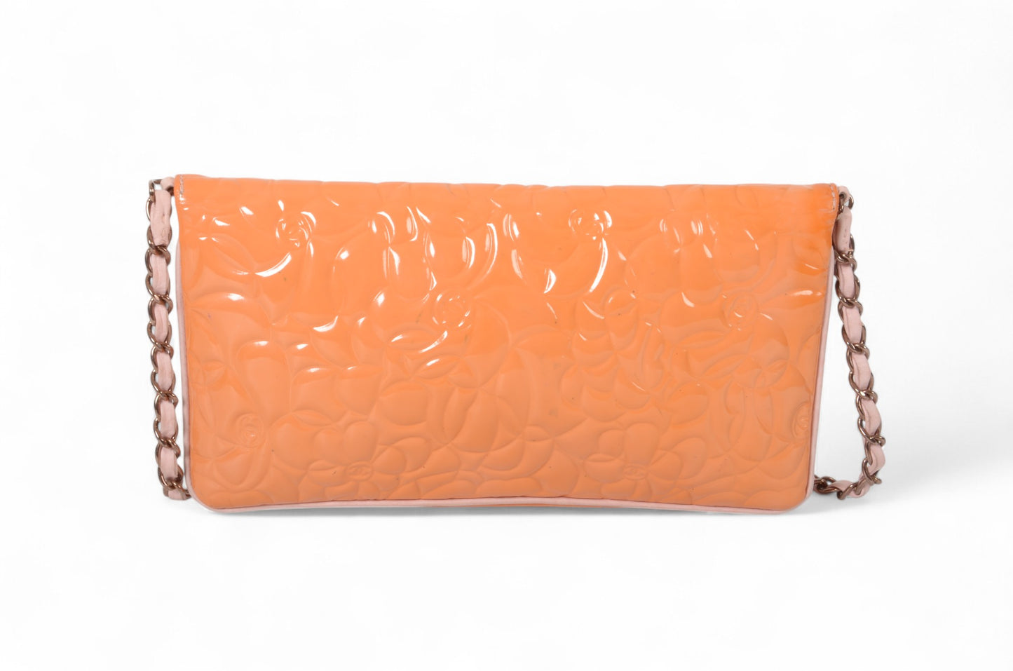 Chanel Chain Shoulder Camellia Coco Enamel Bag Hand Bag Orange Flower Patent Leather Flap Bag