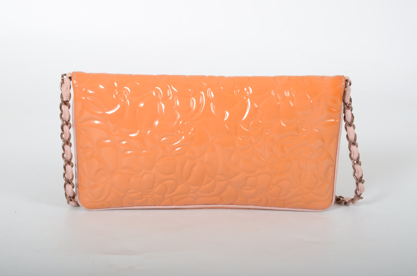 Chanel Chain Shoulder Camellia Coco Enamel Bag Hand Bag Orange Flower Patent Leather Flap Bag