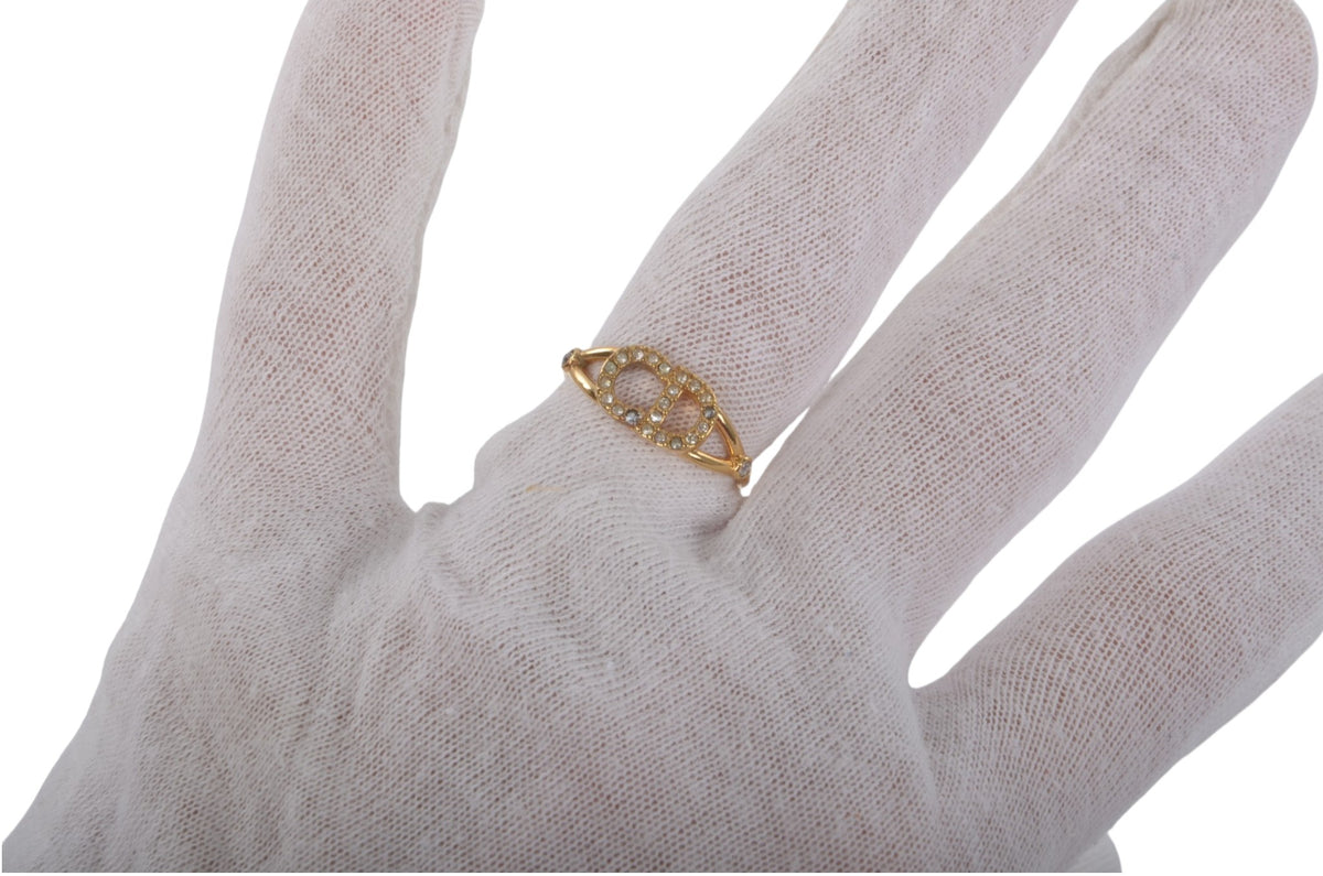 Christian Dior Vintage Ring Rhinestone Strass Logo Metal Designer Classic Authentic
