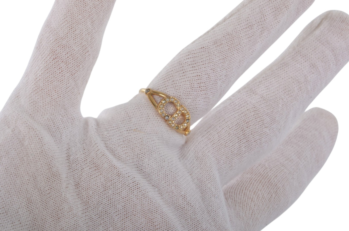 Christian Dior Vintage Ring Rhinestone Strass Logo Metal Designer Classic Authentic