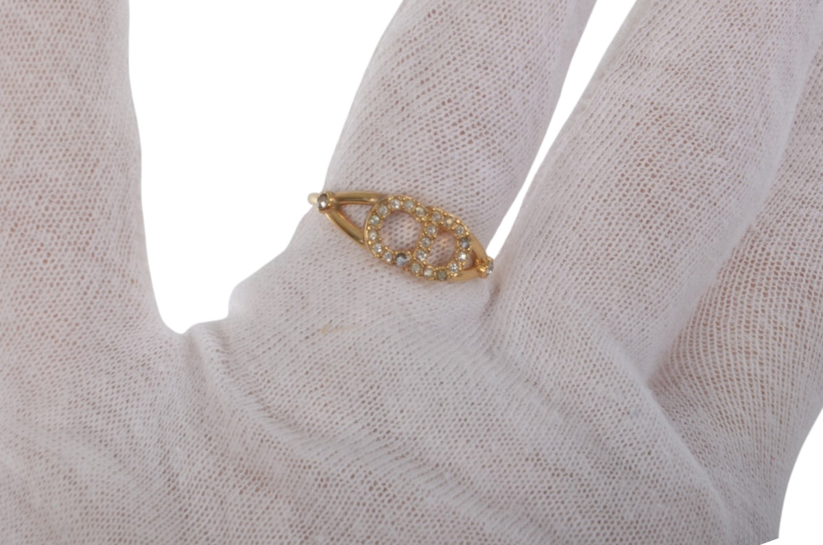 Christian Dior Vintage Ring Rhinestone Strass Logo Metal Designer Classic Authentic