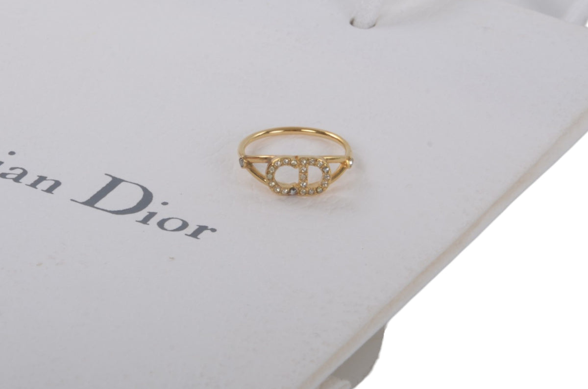 Christian Dior Vintage Ring Rhinestone Strass Logo Metal Designer Classic Authentic