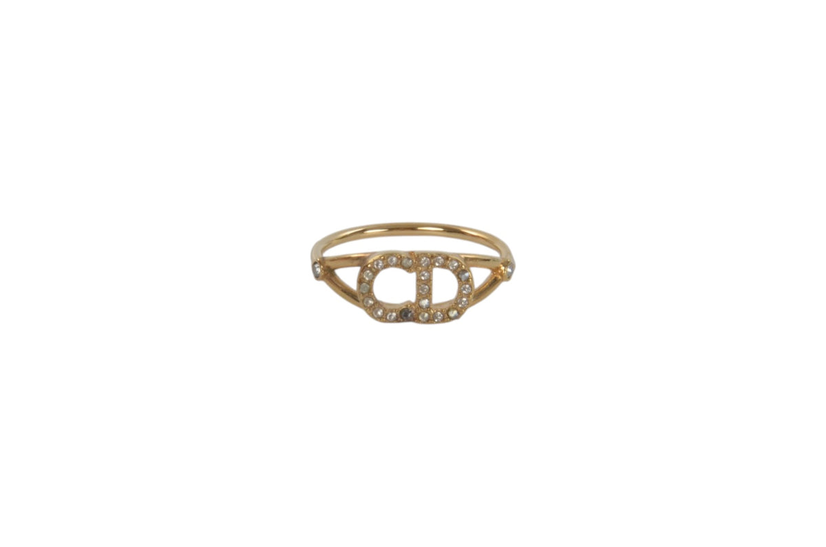 Christian Dior Vintage Ring Rhinestone Strass Logo Metal Designer Classic Authentic