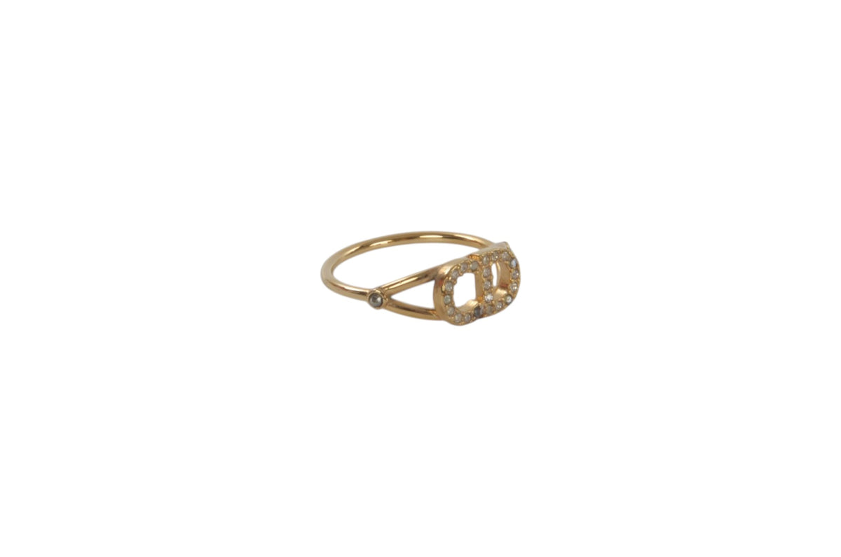 Christian Dior Vintage Ring Rhinestone Strass Logo Metal Designer Classic Authentic