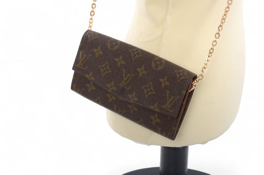 Louis Vuitton Pochette Porte-monnaie Credit Monogram Wallet Vintage Leather Canvas Brown Crossbody Bag Designer Classic Authentic