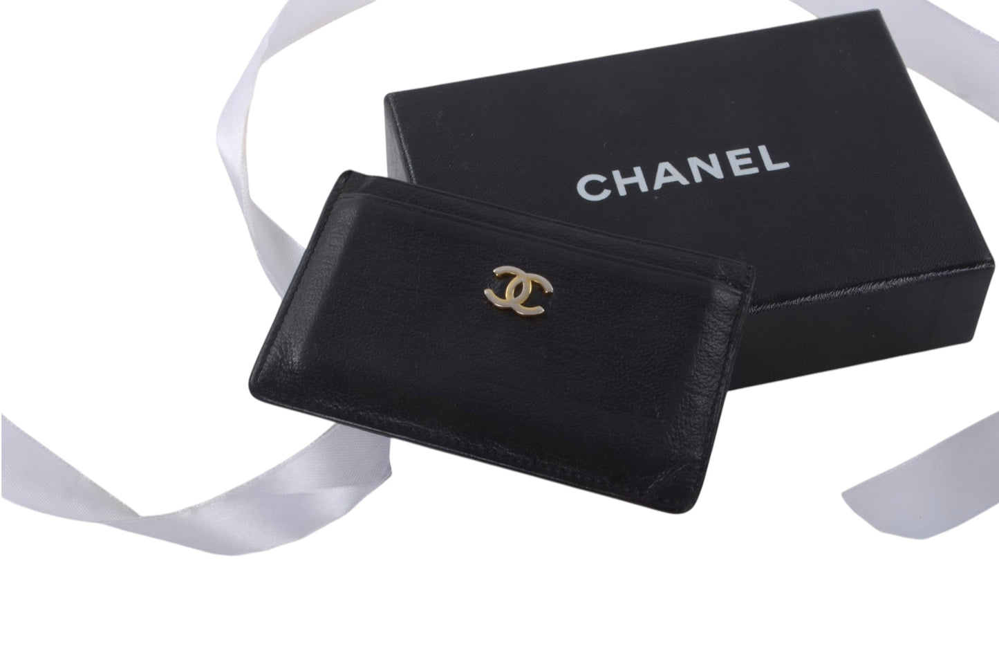 Chanel Lambskin Leather Black Card Case Wallet Holder Cardholder Vintage Designer Classic Authentic