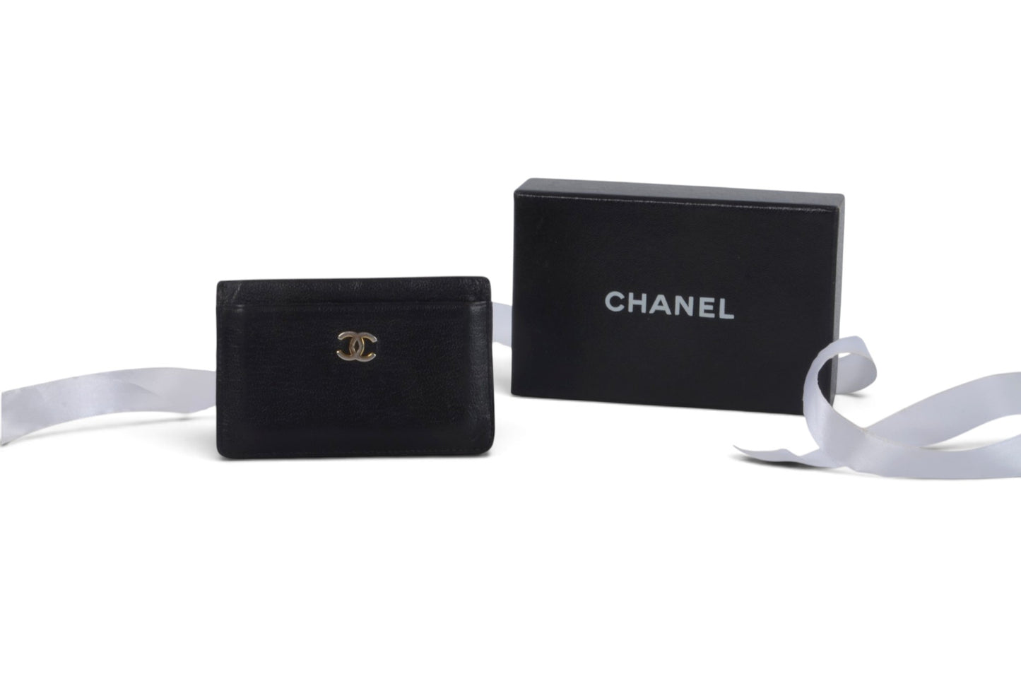 Chanel Lambskin Leather Black Card Case Wallet Holder Cardholder Vintage Designer Classic Authentic