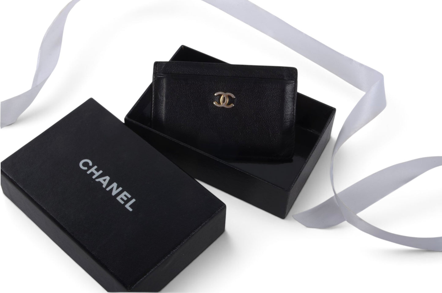 Chanel Lambskin Leather Black Card Case Wallet Holder Cardholder Vintage Designer Classic Authentic