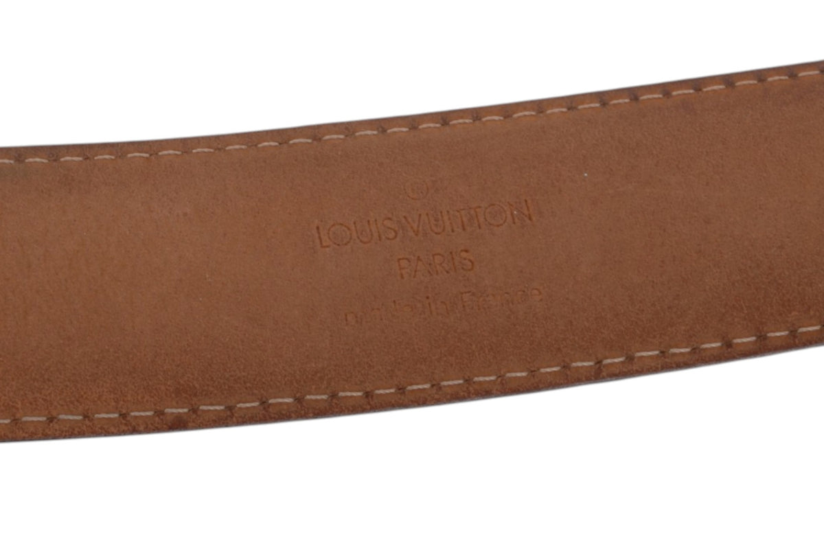 Louis Vuitton Vintage Belt Gold Buckle Monogram Canvas Leather Brown Designer Classic