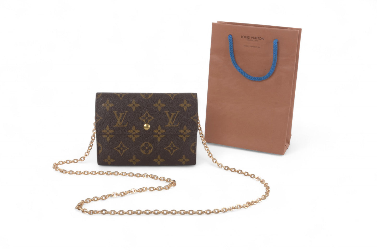 Louis Vuitton Tri-Fold Porte Tresor Wallet Vintage Leather Canvas Brown Crossbody Bag Cardholder Designer Classic Authentic