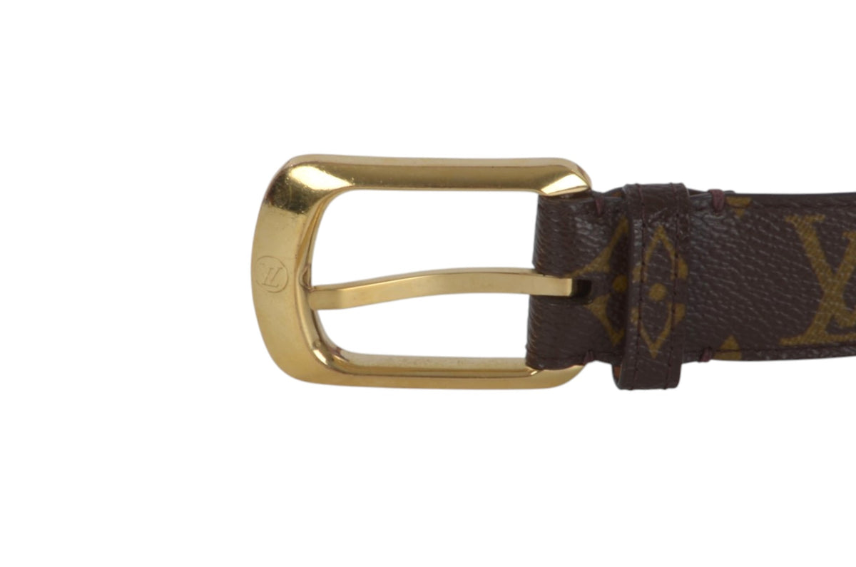 Louis Vuitton Vintage Belt Gold Buckle Monogram Canvas Leather Brown Designer Classic