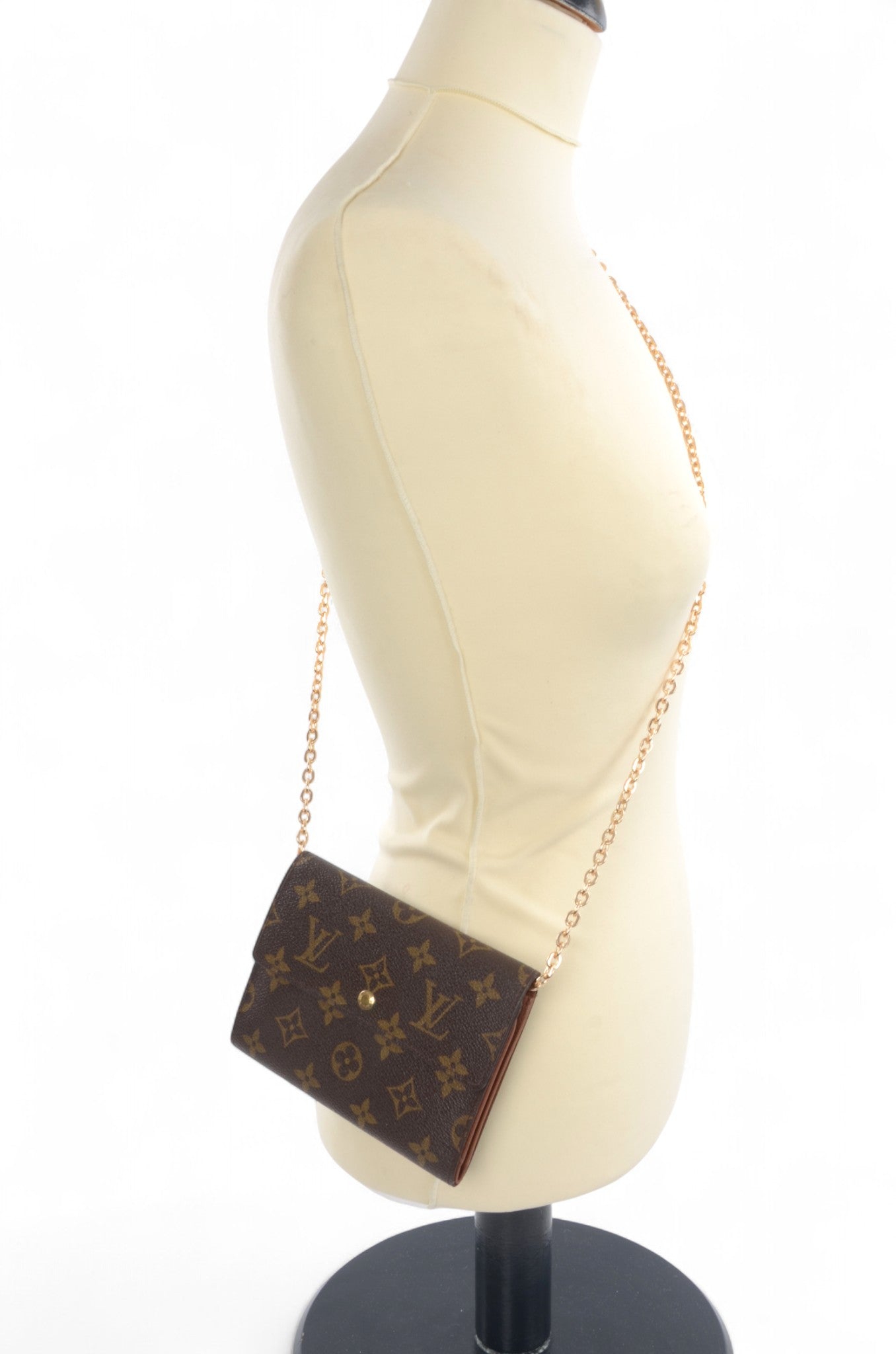 Louis Vuitton Tri-Fold Porte Tresor Wallet Vintage Leather Canvas Brown Crossbody Bag Cardholder Designer Classic Authentic