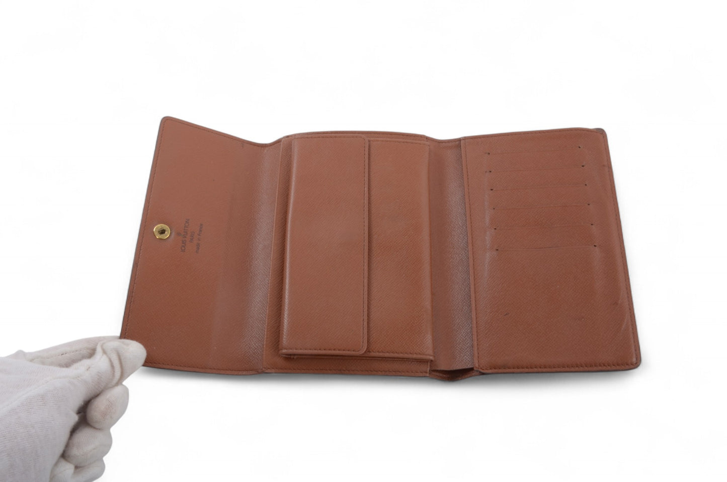 Louis Vuitton Tri-Fold Porte Tresor Wallet Vintage Leather Canvas Brown Crossbody Bag Cardholder Designer Classic Authentic