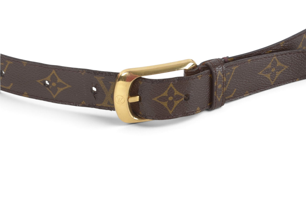 Louis Vuitton Vintage Belt Gold Buckle Monogram Canvas Leather Brown Designer Classic