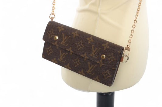 Louis Vuitton Long Wallet Vintage Leather Canvas Brown Crossbody Bag Cardholder Designer Classic Authentic
