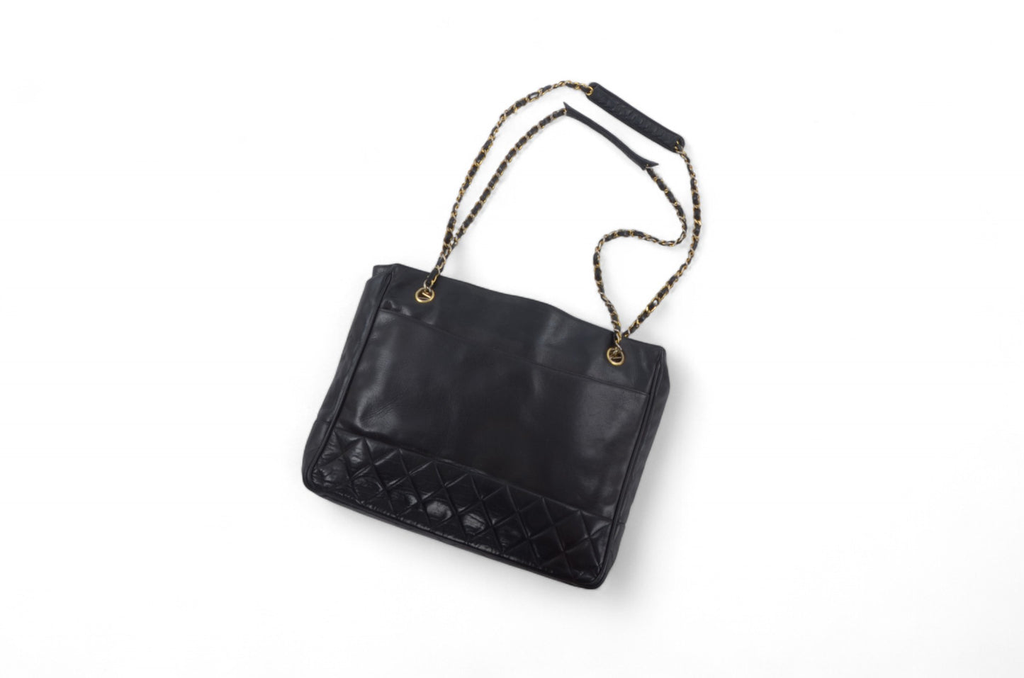 Chanel Matelasse Quilted Lambskin Chain Tote Handbag Leather Black Shoulder Gold Vintage Designer Classic Authentic