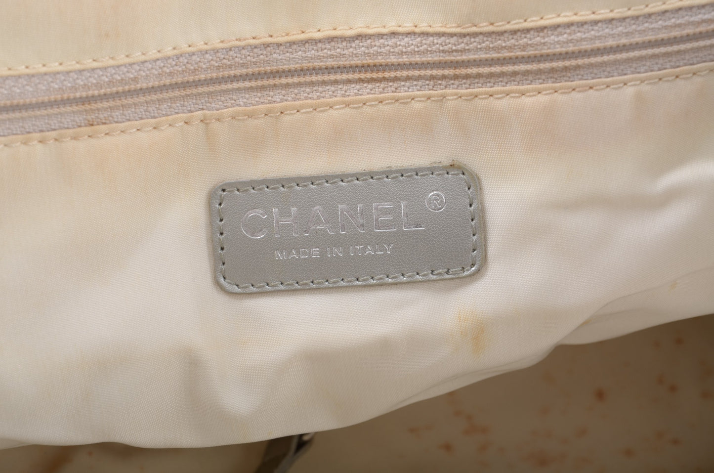 Chanel Silver Nylon CC Logo Vintage Travel Line Tote Shoulder Bag Handbag Designer Classic Authentic