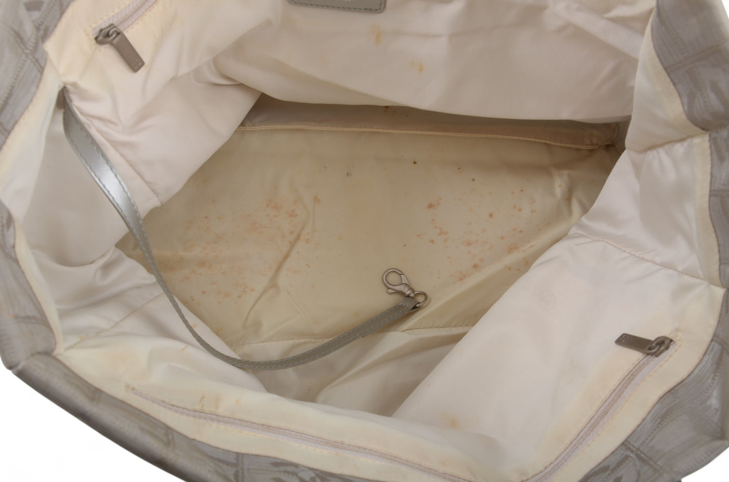 Chanel Silver Nylon CC Logo Vintage Travel Line Tote Shoulder Bag Handbag Designer Classic Authentic