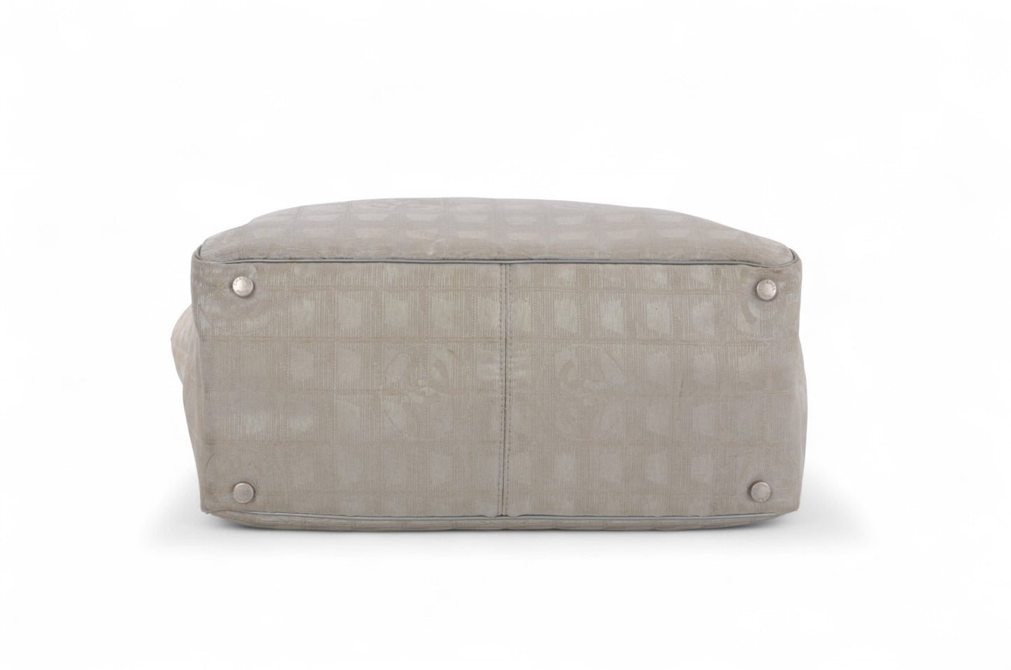 Chanel Silver Nylon CC Logo Vintage Travel Line Tote Shoulder Bag Handbag Designer Classic Authentic