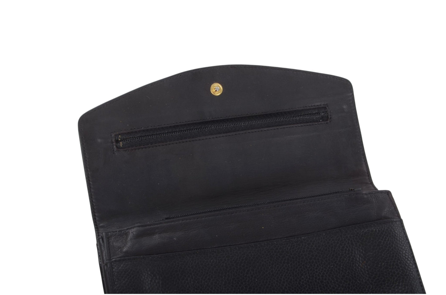 Chanel Caviar Leather Bifold Wallet Crossbody Clutch Bag Vintage Black Designer Classic