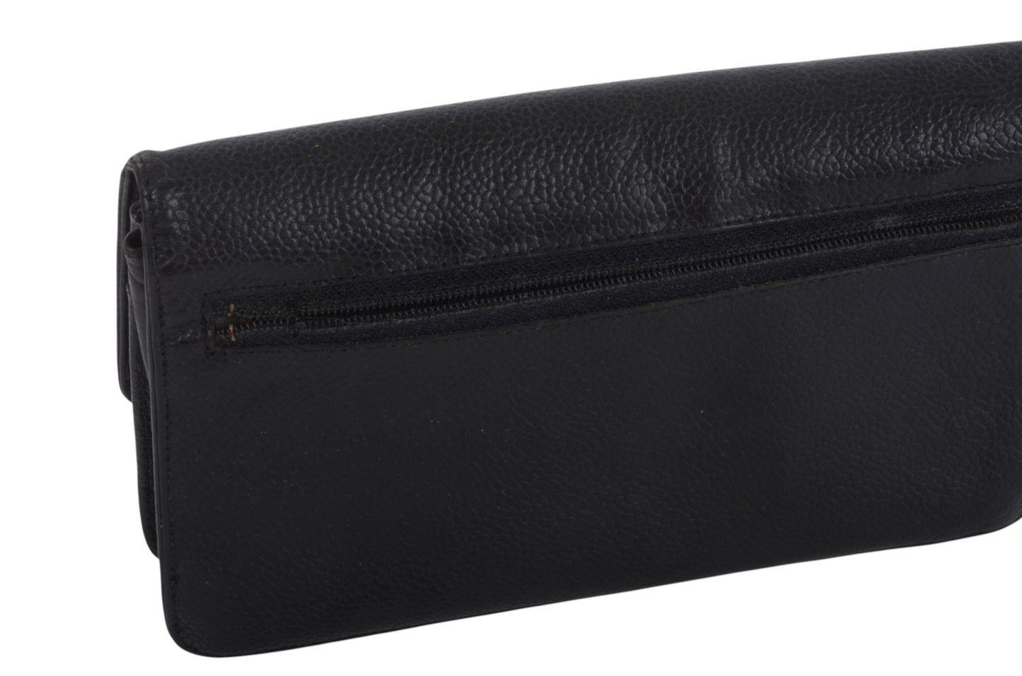 Chanel Caviar Leather Bifold Wallet Crossbody Clutch Bag Vintage Black Designer Classic