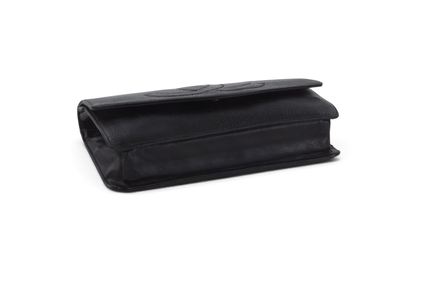 Chanel Caviar Leather Bifold Wallet Crossbody Clutch Bag Vintage Black Designer Classic