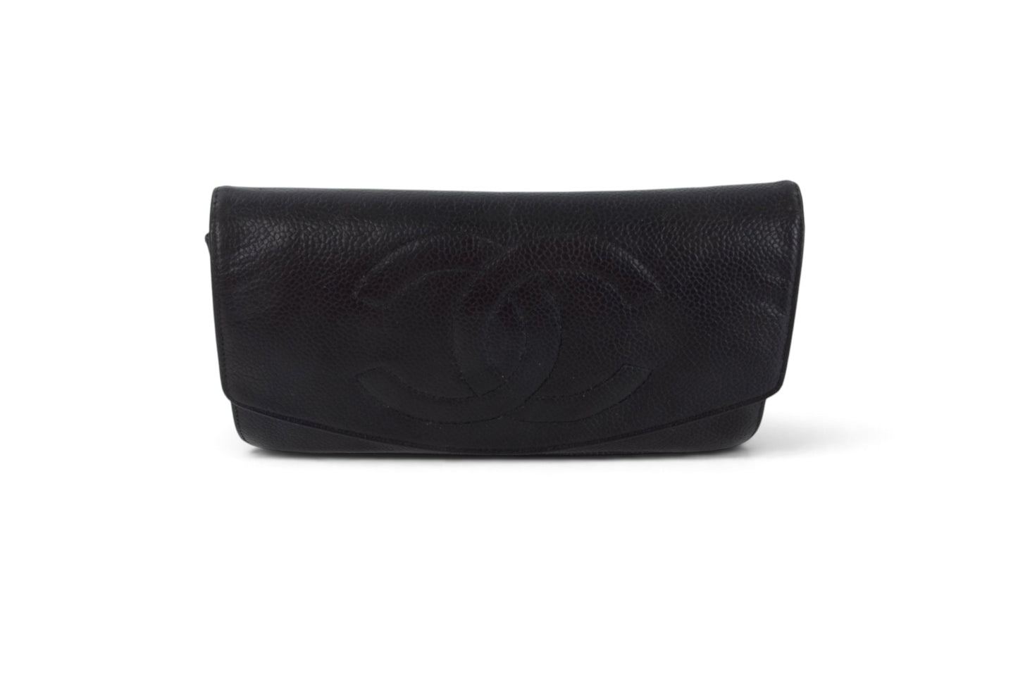 Chanel Caviar Leather Bifold Wallet Crossbody Clutch Bag Vintage Black Designer Classic