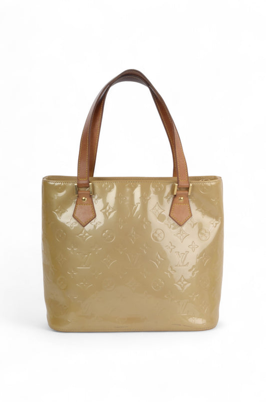Louis Vuitton Vernis Houston Shoulder Bag Tote Handbag Vintage Beige Monogram Patent Leather Designer Classic Authentic