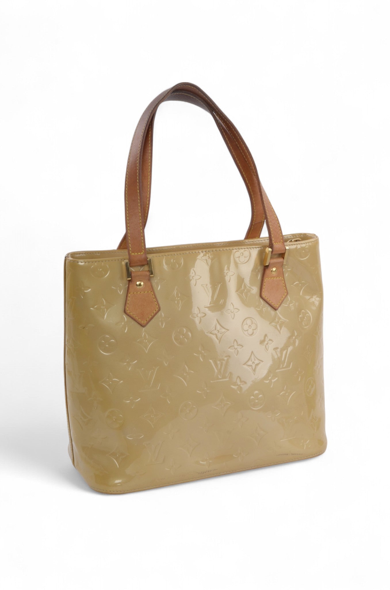 Louis Vuitton Vernis Houston Shoulder Bag Tote Handbag Vintage Beige Monogram Patent Leather Designer Classic Authentic