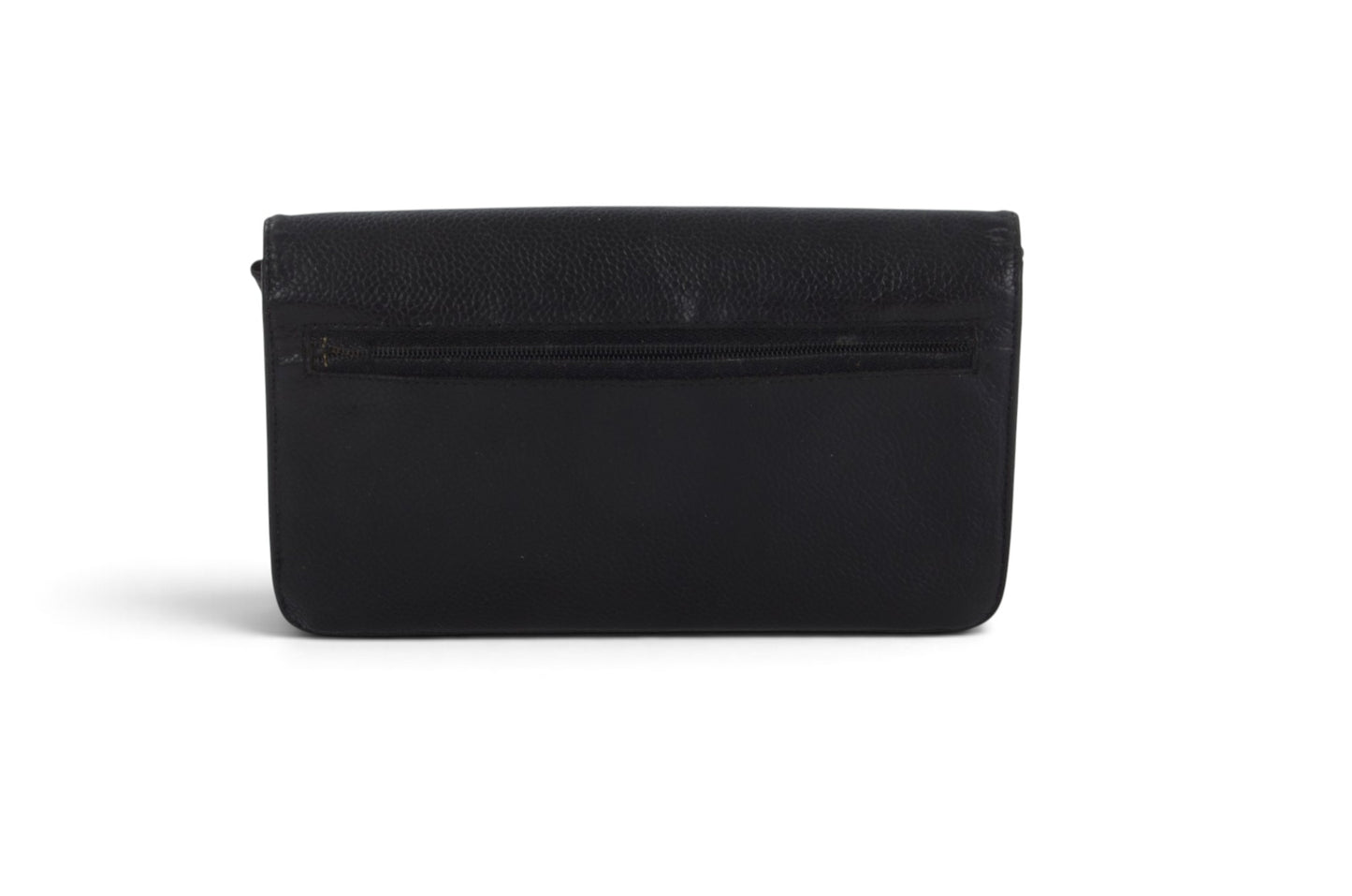 Chanel Caviar Leather Bifold Wallet Crossbody Clutch Bag Vintage Black Designer Classic