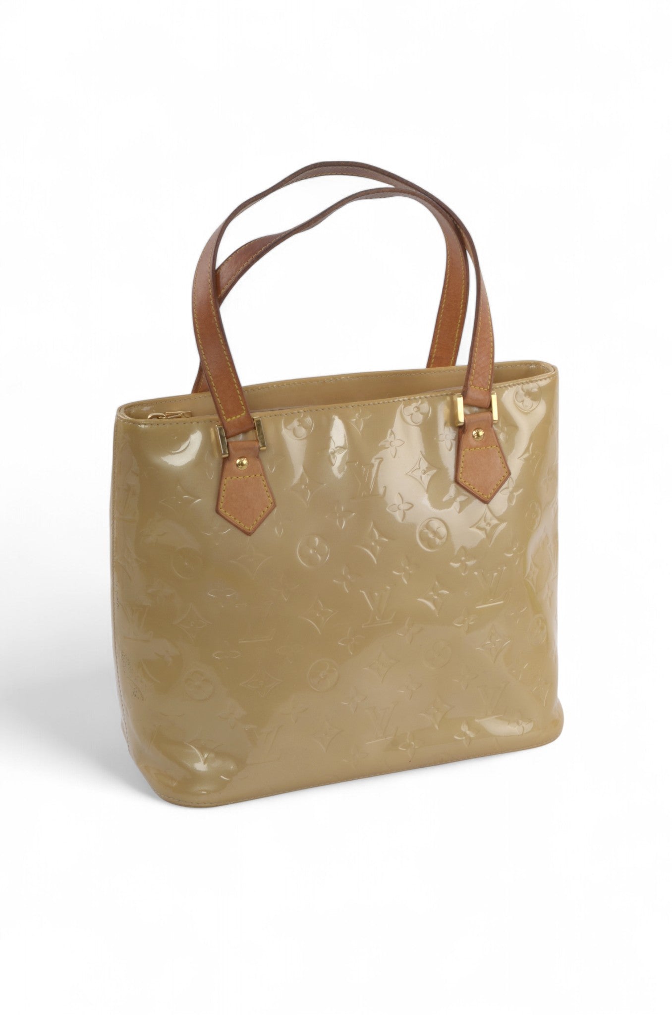 Louis Vuitton Vernis Houston Shoulder Bag Tote Handbag Vintage Beige Monogram Patent Leather Designer Classic Authentic