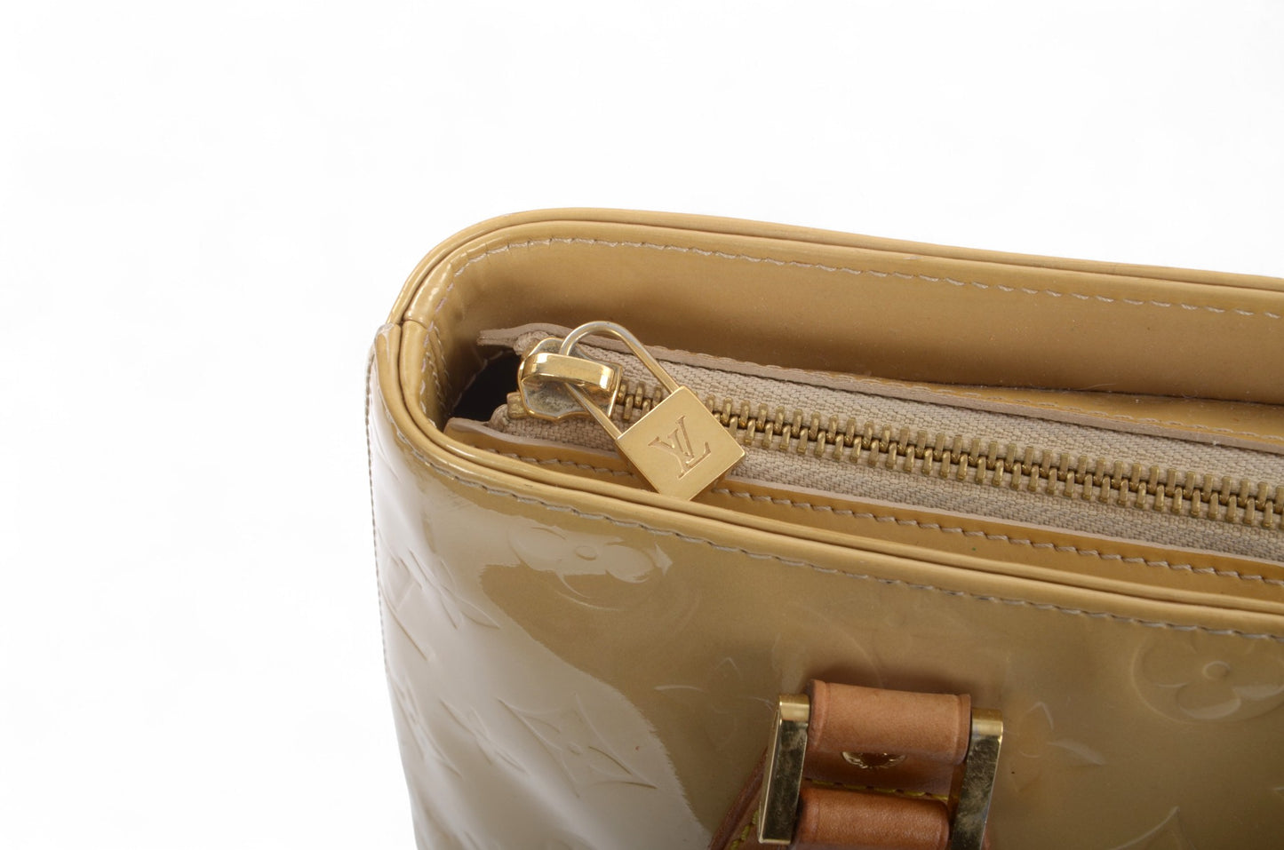 Louis Vuitton Vernis Houston Shoulder Bag Tote Handbag Vintage Beige Monogram Patent Leather Designer Classic Authentic