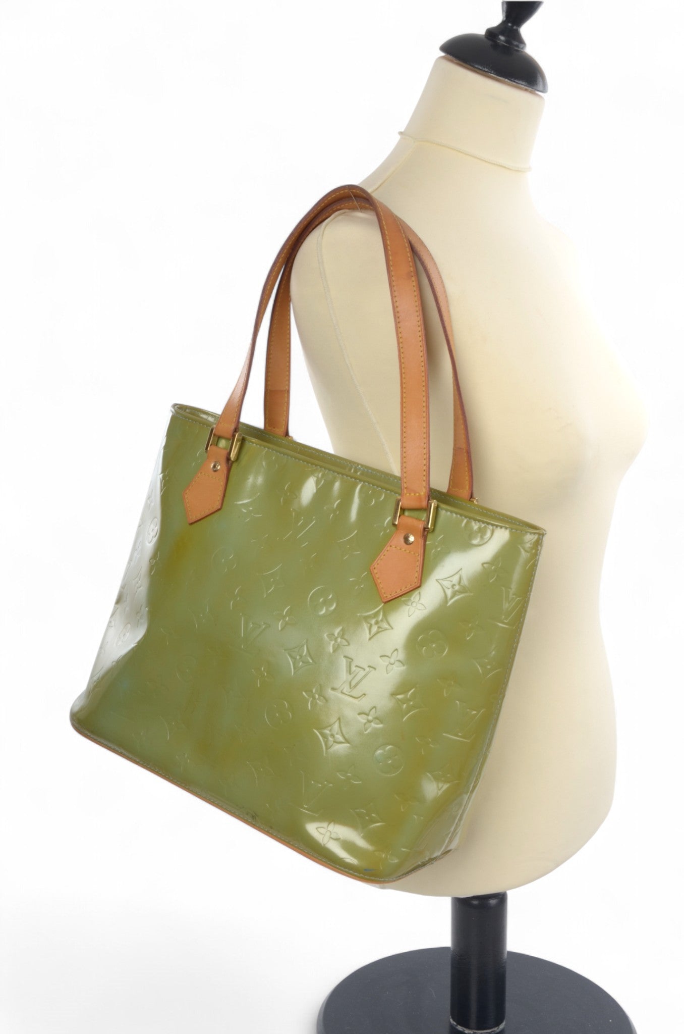 Louis Vuitton Vernis Houston Shoulder Bag Tote Handbag Vintage Green Monogram Patent Leather Designer Classic Authentic