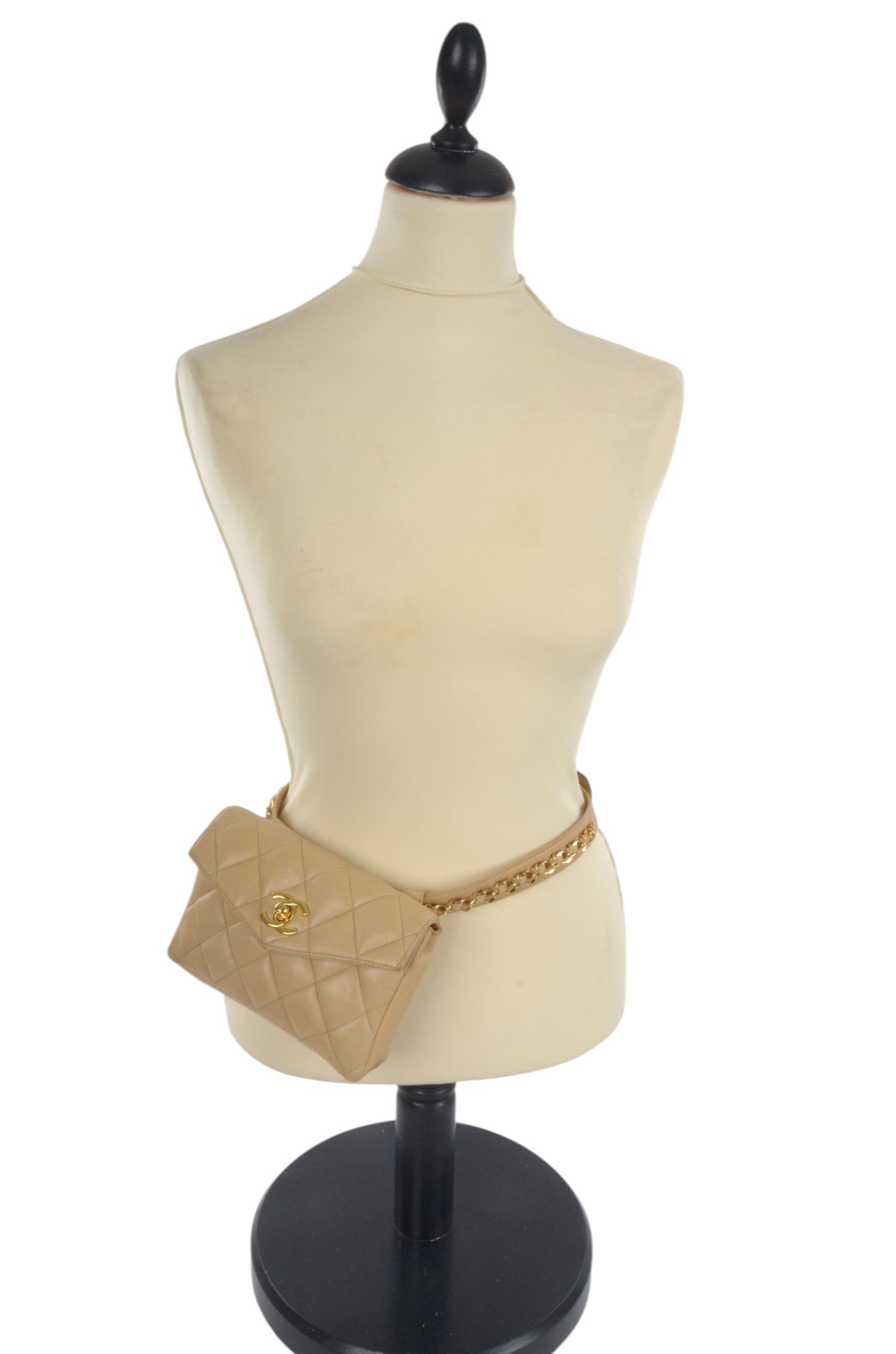 Chanel Matelasse Waistbag Pouch Waist Bag Lambskin Turn Lock Coco Mark Leather Beige Body Bag