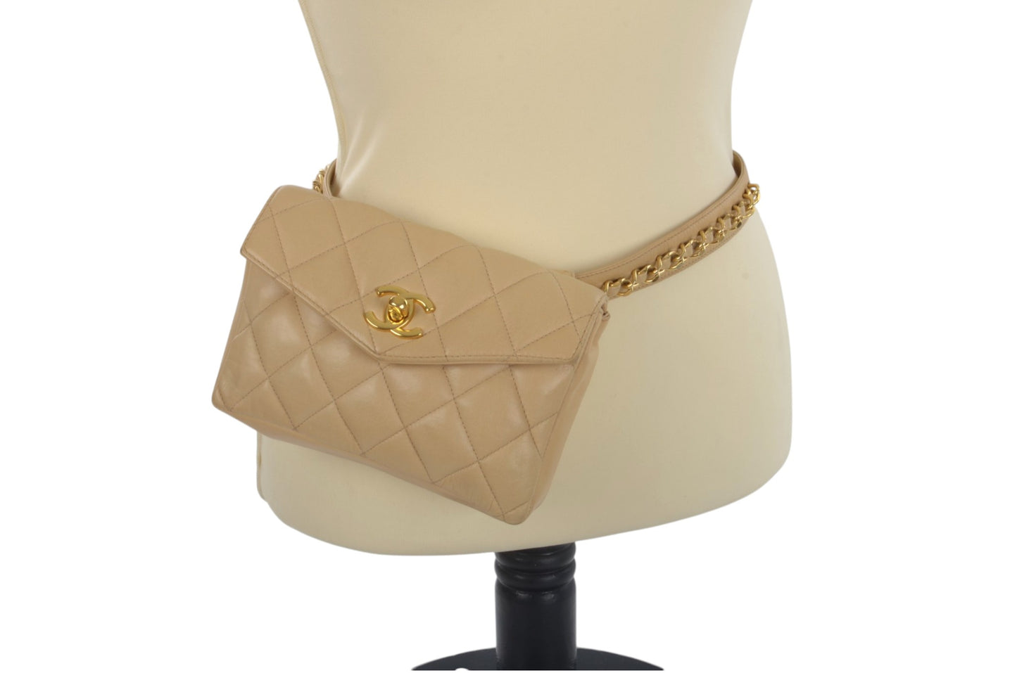 Chanel Matelasse Waistbag Pouch Waist Bag Lambskin Turn Lock Coco Mark Leather Beige Body Bag