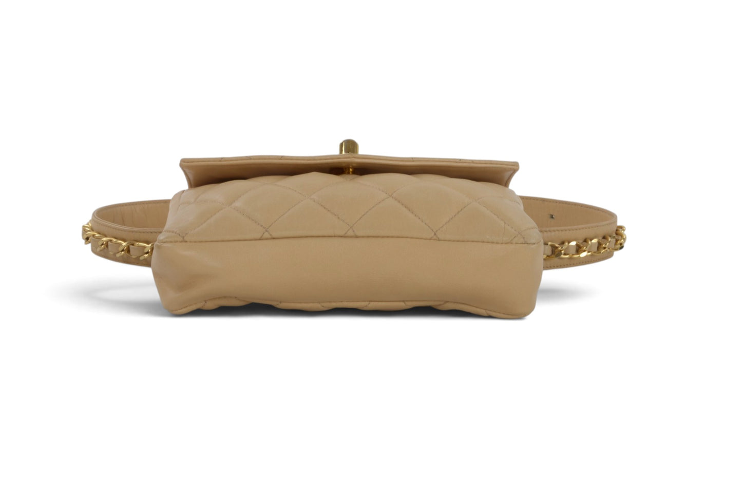 Chanel Matelasse Waistbag Pouch Waist Bag Lambskin Turn Lock Coco Mark Leather Beige Body Bag