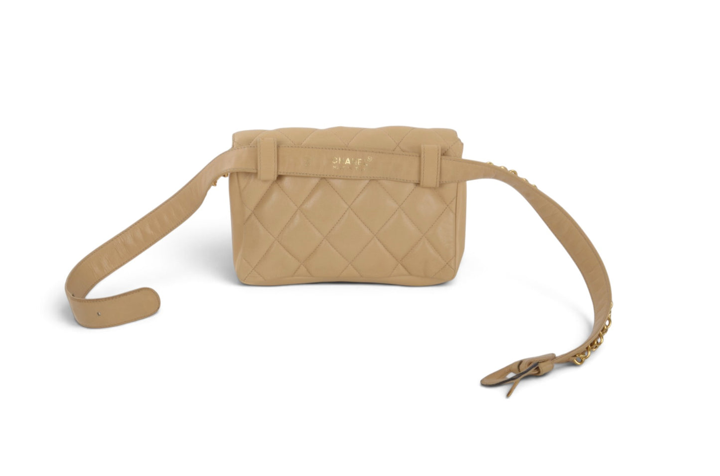 Chanel Matelasse Waistbag Pouch Waist Bag Lambskin Turn Lock Coco Mark Leather Beige Body Bag