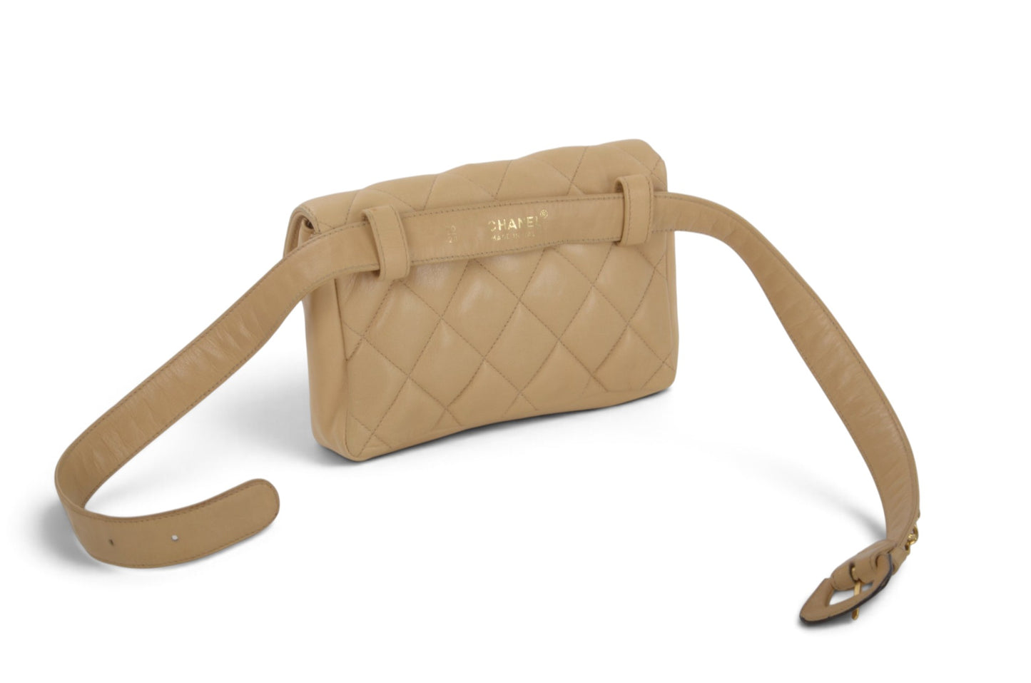 Chanel Matelasse Waistbag Pouch Waist Bag Lambskin Turn Lock Coco Mark Leather Beige Body Bag