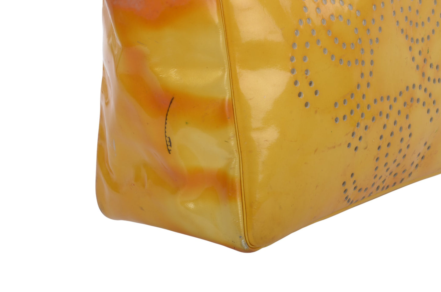 Chanel CC Logo Chain Shoulder Bag Patent Leather Tote Handbag Vintage Orange Designer Classic Authentic