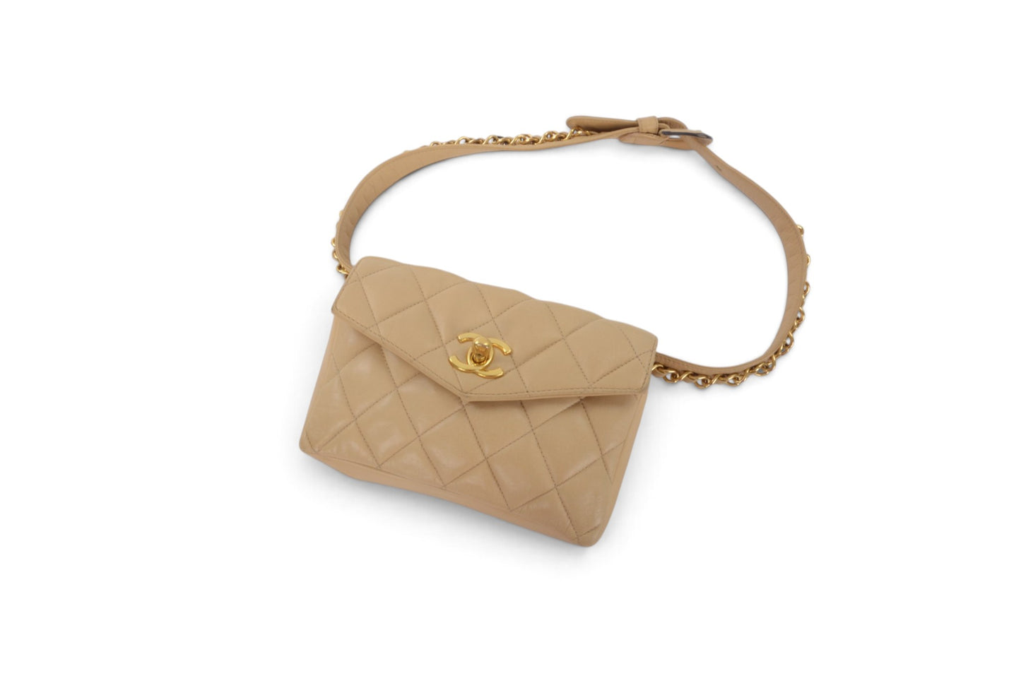 Chanel Matelasse Waistbag Pouch Waist Bag Lambskin Turn Lock Coco Mark Leather Beige Body Bag