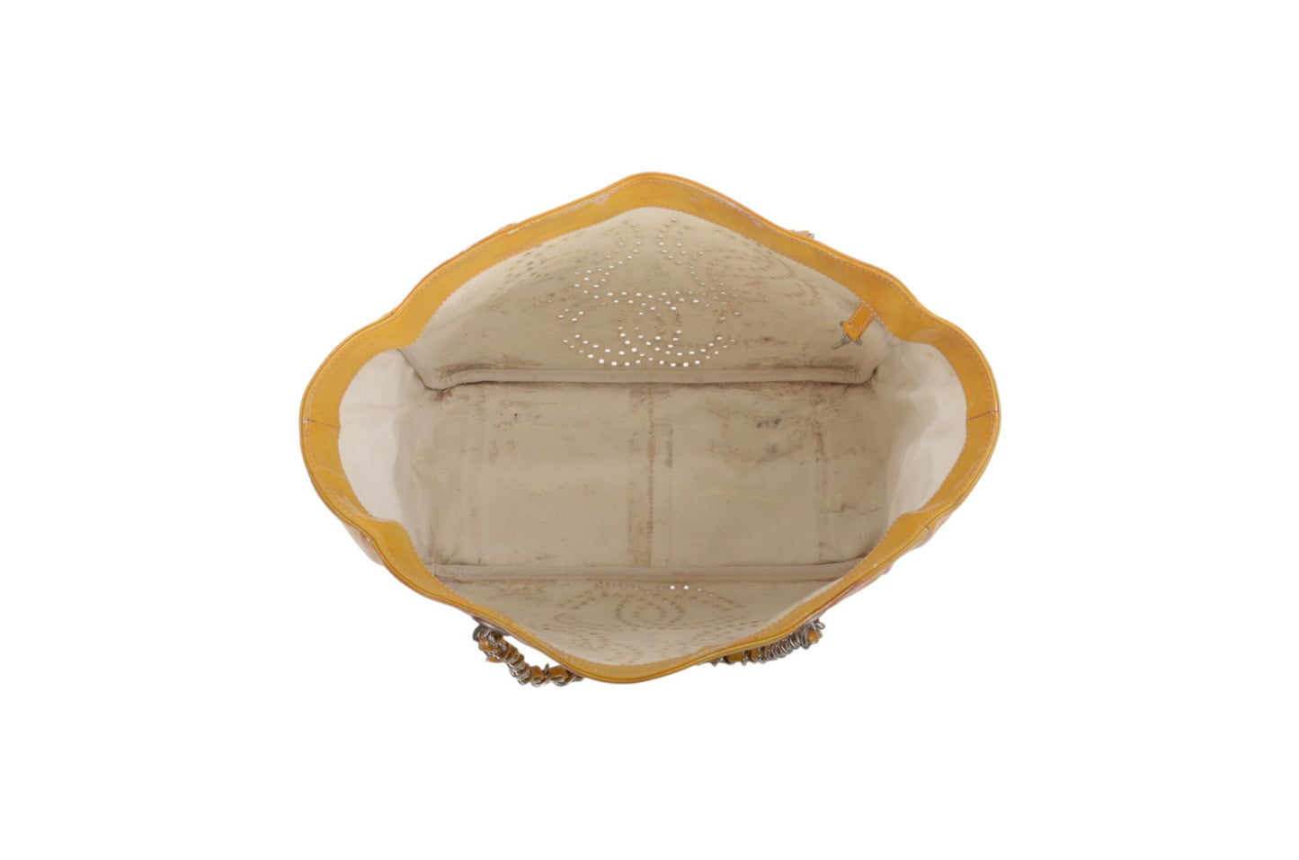 Chanel CC Logo Chain Shoulder Bag Patent Leather Tote Handbag Vintage Orange Designer Classic Authentic