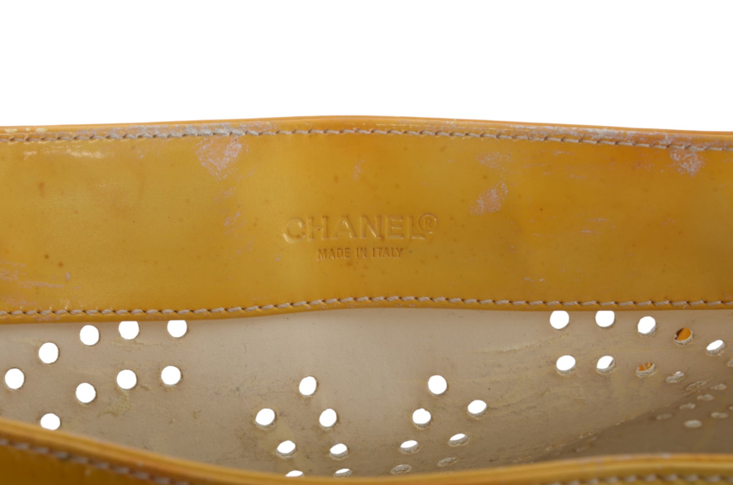 Chanel CC Logo Chain Shoulder Bag Patent Leather Tote Handbag Vintage Orange Designer Classic Authentic