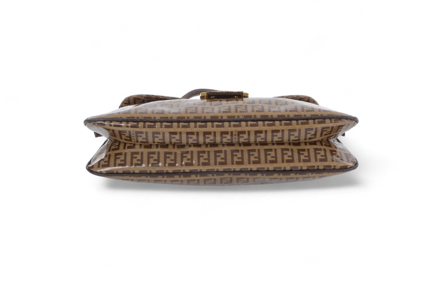 Fendi Baguette Crystal Double Flap 90s Zucca Zucchino Shoulder Bag Handbag Patent Leather Vintage Brown Designer Classic Rare Authentic