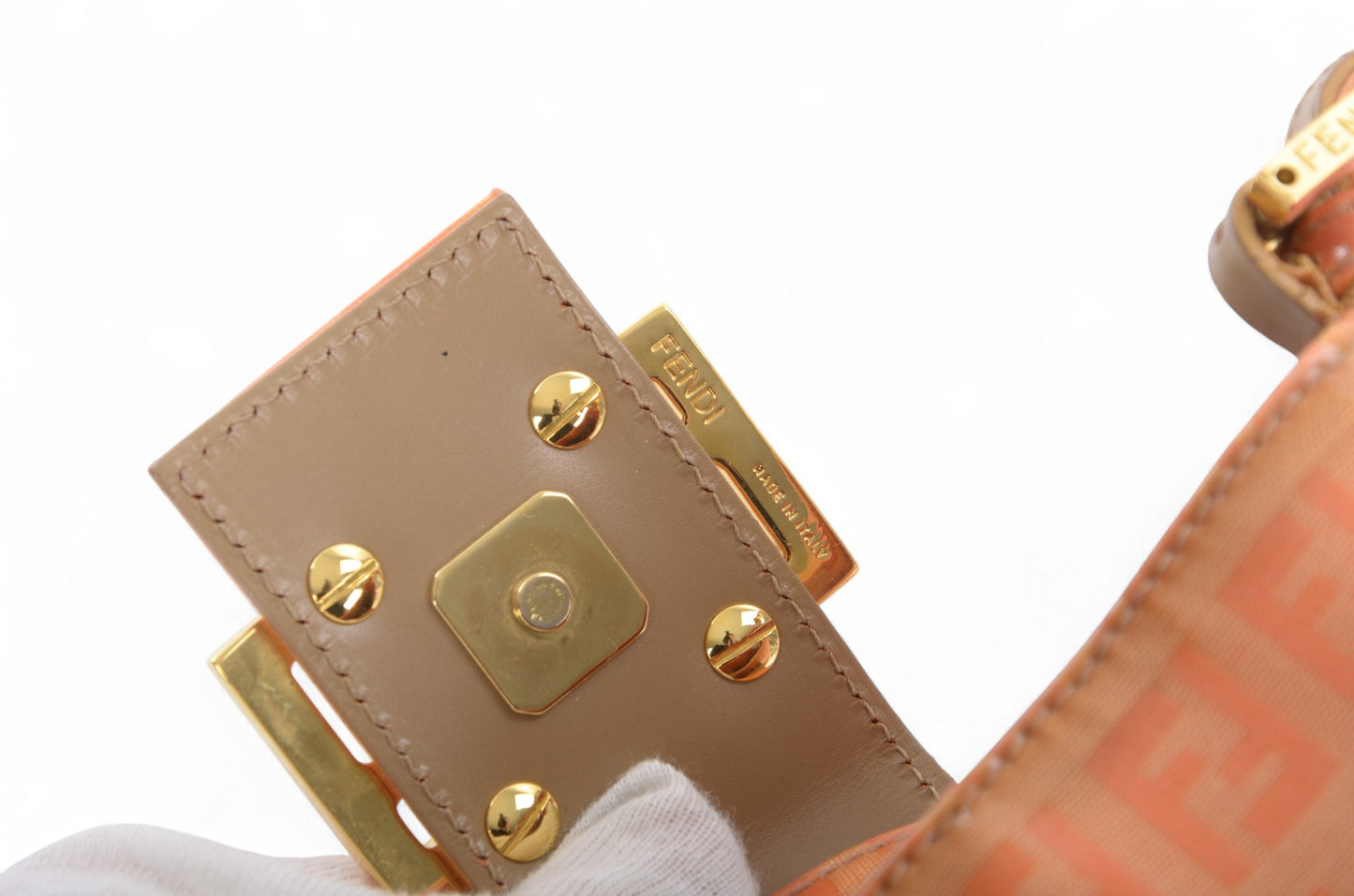 Fendi Zucca Mini Bag Handbag Patent Leather Vintage Orange Apricot Designer Classic Rare Authentic