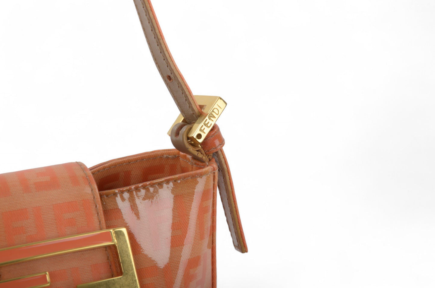 Fendi Zucca Mini Bag Handbag Patent Leather Vintage Orange Apricot Designer Classic Rare Authentic