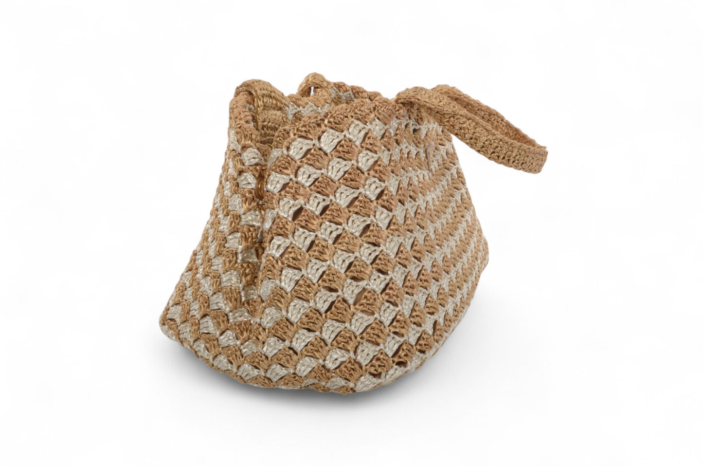 Prada Raffia Large Crochet Tote Bi-Color Handbag Beachbag Canapa Woven Summer Bag