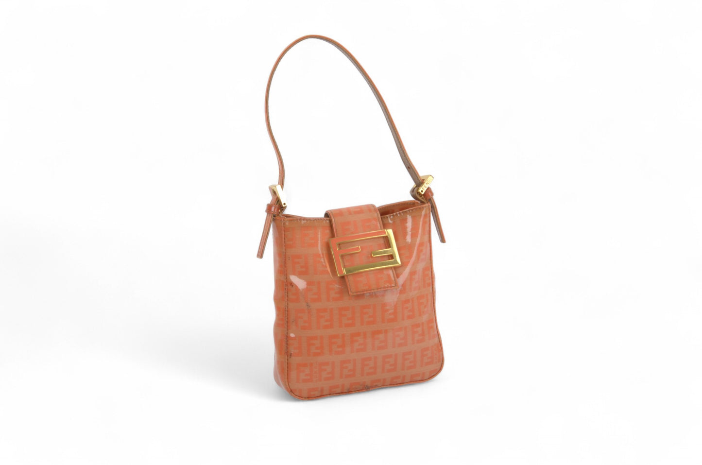 Fendi Zucca Mini Bag Handbag Patent Leather Vintage Orange Apricot Designer Classic Rare Authentic