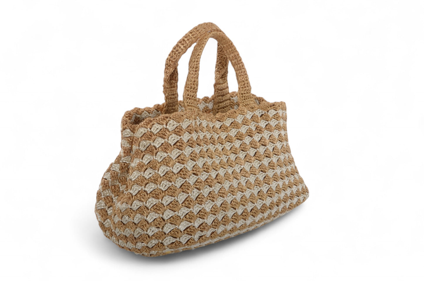 Prada Raffia Large Crochet Tote Bi-Color Handbag Beachbag Canapa Woven Summer Bag
